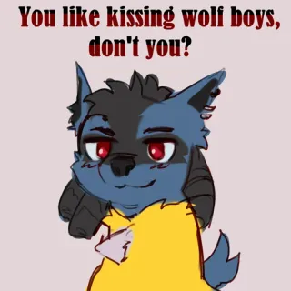 🐺 You like kissing wolf boys, don't you? lobo, besos, chicos, meme, furry telegram sticker