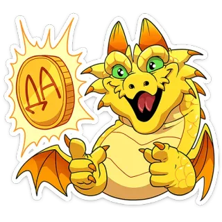 🤩 ДА smok, złoto, moneta, kreskówka, słodki, kciuk w górę telegram sticker