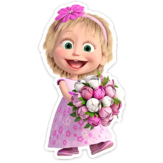 💐 Masha Masha and the Bear cartone animato, ragazza, Masha, fiori, vestito, carino, animazione, sticker telegram sticker