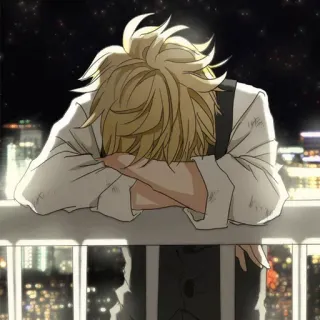 😔 Anime, Triste, Solo, Città, Notte, Capelli Biondi, Ragazzo telegram sticker