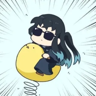 ☁️ Muichiro Tokito Demon Slayer Chibi, Anime, Kacamata hitam, Manga, Ayunan pegas telegram sticker
