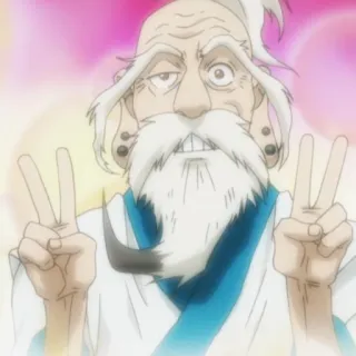 ✌️ Anime, Friedenszeichen, alter Mann, weißes Haar, Cartoon telegram sticker
