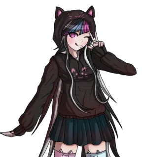 🌟 Ibuki Mioda Danganronpa Anime, Charakter, Mädchen, Hoodie, Friedenszeichen, Ibuki Mioda, Danganronpa telegram sticker
