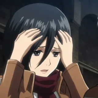 🗡 Mikasa Ackerman Attack on Titan anime, sad, worried, Mikasa, Attack on Titan, character, manga telegram sticker
