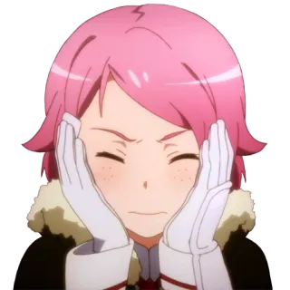😔 anime, ragazza, capelli rosa, cartone animato, personaggio, carino telegram sticker
