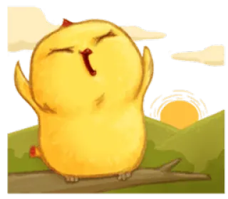 🐣 Huhn, niedlich, gelb, Vogel, Tier, fröhlich, Sonnenaufgang, Natur telegram sticker