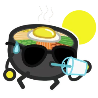 😓 makanan, kawaii, kartun, mangkuk, musim panas, kacamata hitam whatsapp sticker