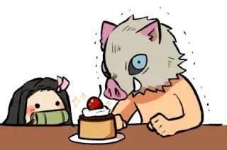 💞 Nezuko Kamado Demon Slayer anime, demon slayer, kawaii, nezuko, inosuke, cake, dessert whatsapp sticker