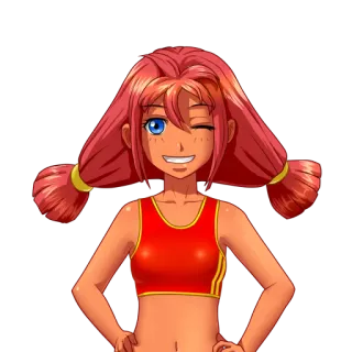 😉 chica anime, pelo rojo, guiñando, dibujos animados, sonriendo telegram sticker
