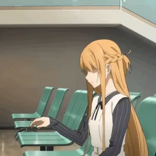 🧡 Asuna Yuuki Sword Art Online アニメ, 女の子, 金髪, 座っている, ソードアート・オンライン, アスナ telegram sticker