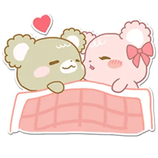 ❤ kawaii, fofo, ursos, desenho animado, amor, relacionamento, cama, coração telegram sticker