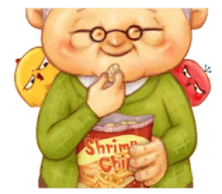🤓 Shrimp Chips chips, snack, essen, garnele, cartoon, oma, großmutter telegram sticker