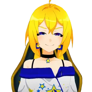 😏 аниме девушка, vtuber, милая, желтые волосы, голубые глаза, звезда, мультфильм telegram sticker