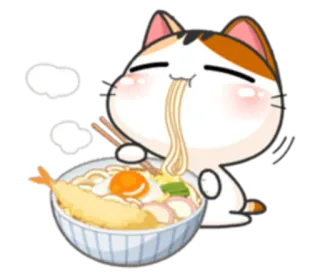 🍜 cat, noodles, eating, food, cute telegram sticker