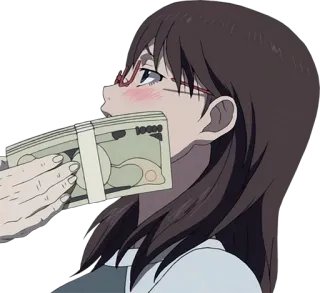 💸 Аниме, Деньги, Наличные, Девушка, Очки, Пачка денег telegram sticker