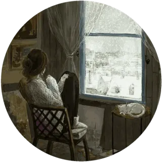 😌 Frau, Fenster, Schnee, Winter, Katze, Friedlich, Stuhl whatsapp sticker