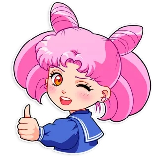 👍 Chibiusa Sailor Moon anime, cartoon, sticker, Chibiusa, Sailor Moon, thumbs up telegram sticker