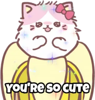 ❤ YOU'RE SO CUTE 귀여운, 고양이, 사랑스러운, 카와이, 바나나, 스티커 telegram sticker