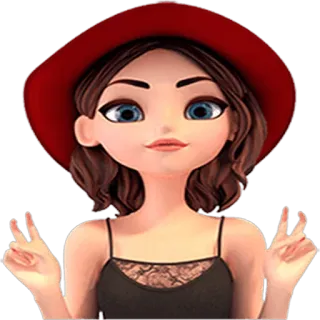 ✌ Kreskówka, Kobieta, Kapelusz, Znak pokoju, Moda, Słodkie telegram sticker