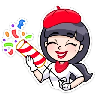 👩‍🦰 праздник, вечеринка, конфетти, женщина, красный, берет, стикер telegram sticker