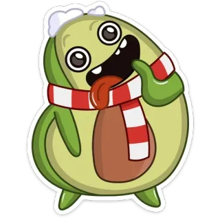 🤤 Avocat, Dessin animé, Mignon, Autocollant, Hiver, Écharpe, Chapeau, Drôle telegram sticker