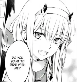 😂 Zero Two Darling in the Franxx DO YOU WANT TO RIDE WITH ME? Anime, Fille, Zero Two, Darling in the Franxx whatsapp sticker