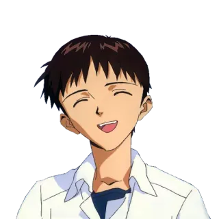 😄 Shinji Ikari Neon Genesis Evangelion 애니메이션, 웃는, 캐릭터, 인물사진, 행복한 telegram sticker