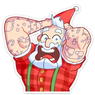 😱 Santa Claus Père Noël, tatouage, Noël, vacances, drôle, dessin animé, autocollant telegram sticker