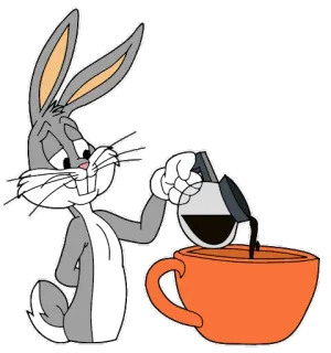 ☕️ Bugs Bunny dibujos animados, conejo, café, vertiendo, animal telegram sticker