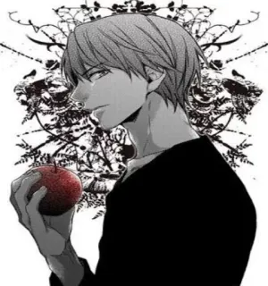 😏 Light Yagami Death Note อนิเมะ, มังงะ, เดธโน้ต, ยางามิ ไลท์, แอปเปิล, ตัวละคร telegram sticker
