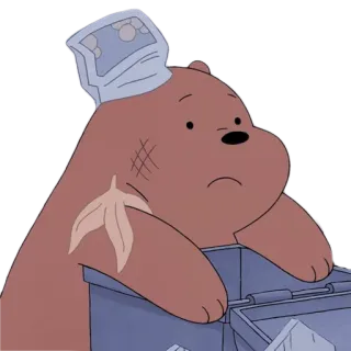 🙁 Grizzly Bear We Bare Bears Dessin animé, Ours, Triste, Poubelle, We Bare Bears, Grizzly telegram sticker