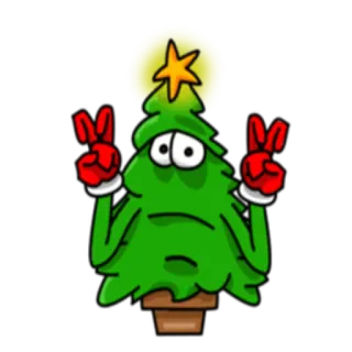 ✌ árbol de navidad, paz, vacaciones, dibujos animados, festivo telegram sticker