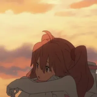 🍓 Anime, Fille, Paysage, Coucher de soleil, Pensive, Dessin animé, Ciel telegram sticker