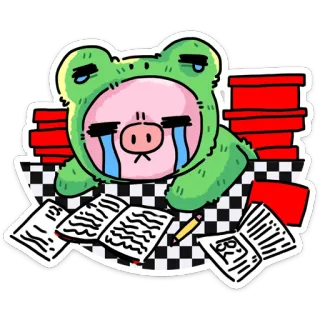 😭 青蛙, 学习, 哭泣, 伤心, 卡哇伊, 可爱, 卡通 telegram sticker