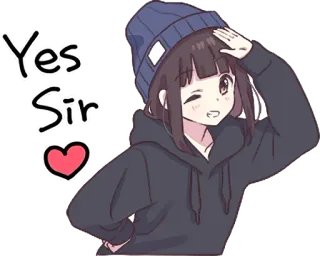 🙋‍♀️ Yes Sir anime girl, yes sir, cute, heart, kawaii, hoodie, hat telegram sticker