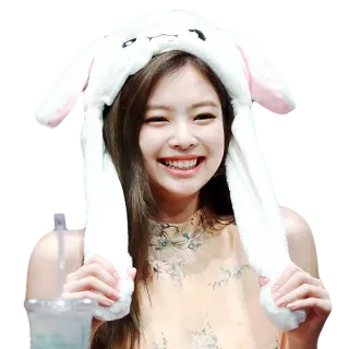 😁 vrouw, konijnenmuts, glimlachend, portret, schattig, K-pop telegram sticker