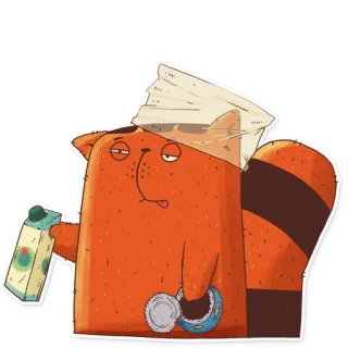 🧐 แมว, การ์ตูน, ดื่ม, ตลก, สัตว์, ป่วย telegram sticker