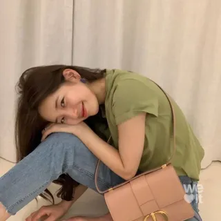 🌸 mulher, sentada, casual, retrato, bolsa, coreana telegram sticker
