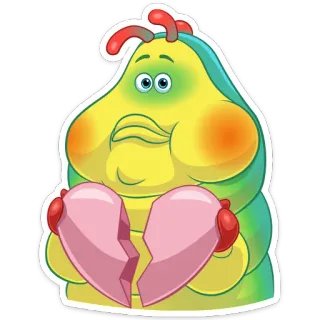 💔 sad, heartbroken, cartoon, caterpillar, sadness, broken heart, emoji, sticker whatsapp sticker