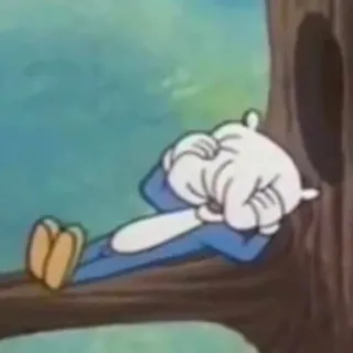 🛏 만화, 졸린, 나무, 파란색, 장갑, 휴식, 실망한, 슬픈 telegram sticker