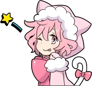 😜 anime, gadis kucing, imut, kartun, kawaii, merah muda, manga, bintang telegram sticker