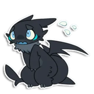 😩 naga, kartun, imut, stiker, mata biru, hitam whatsapp sticker