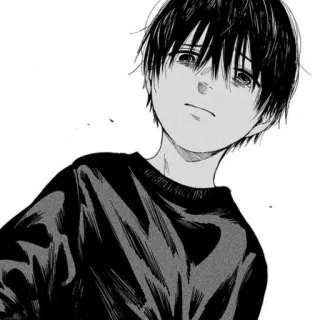 🐾 Anime, Manga, Ragazzo, Adolescente, Triste, Bianco e nero, Illustrazione whatsapp sticker