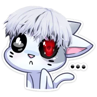 😕 Anime, Kot, Słodki, Czerwone oczy, Białe włosy, Myślący telegram sticker