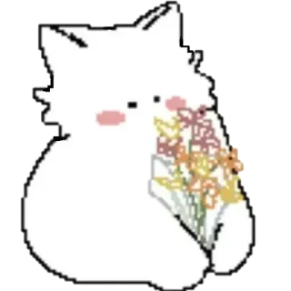 🌻 gato, animal, flores, fofo, adesivo, buquê, kawaii, branco telegram sticker