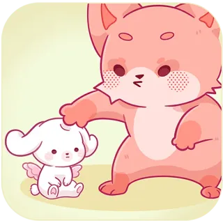😐 cute, animals, cartoon, kawaii, friendship, pink, dog, fox telegram sticker