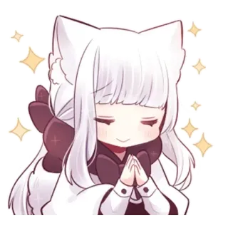 😌 Chibi, Anime, Kawaii, Lindo, Brillo, Orejas de gato telegram sticker