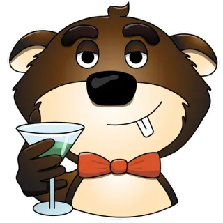 🥳 dessin animé, animal, ours, cocktail, boisson, martini, mignon, nœud papillon whatsapp sticker