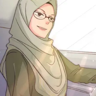 😄 wanita, hijab, kacamata, kartun, menyetir, muslim telegram sticker