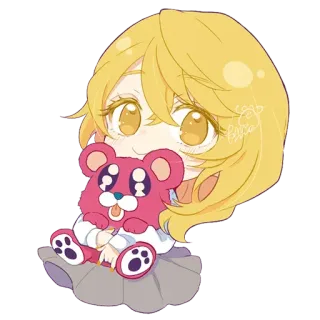 ❤️ Anime, Chibi, Słodkie, Dziewczyna, Pluszowy miś, Kawaii telegram sticker